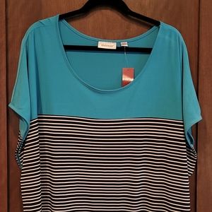 Avenue Plus Size 30/32 Cap Sleeve Two-tone Striped Top - NEW